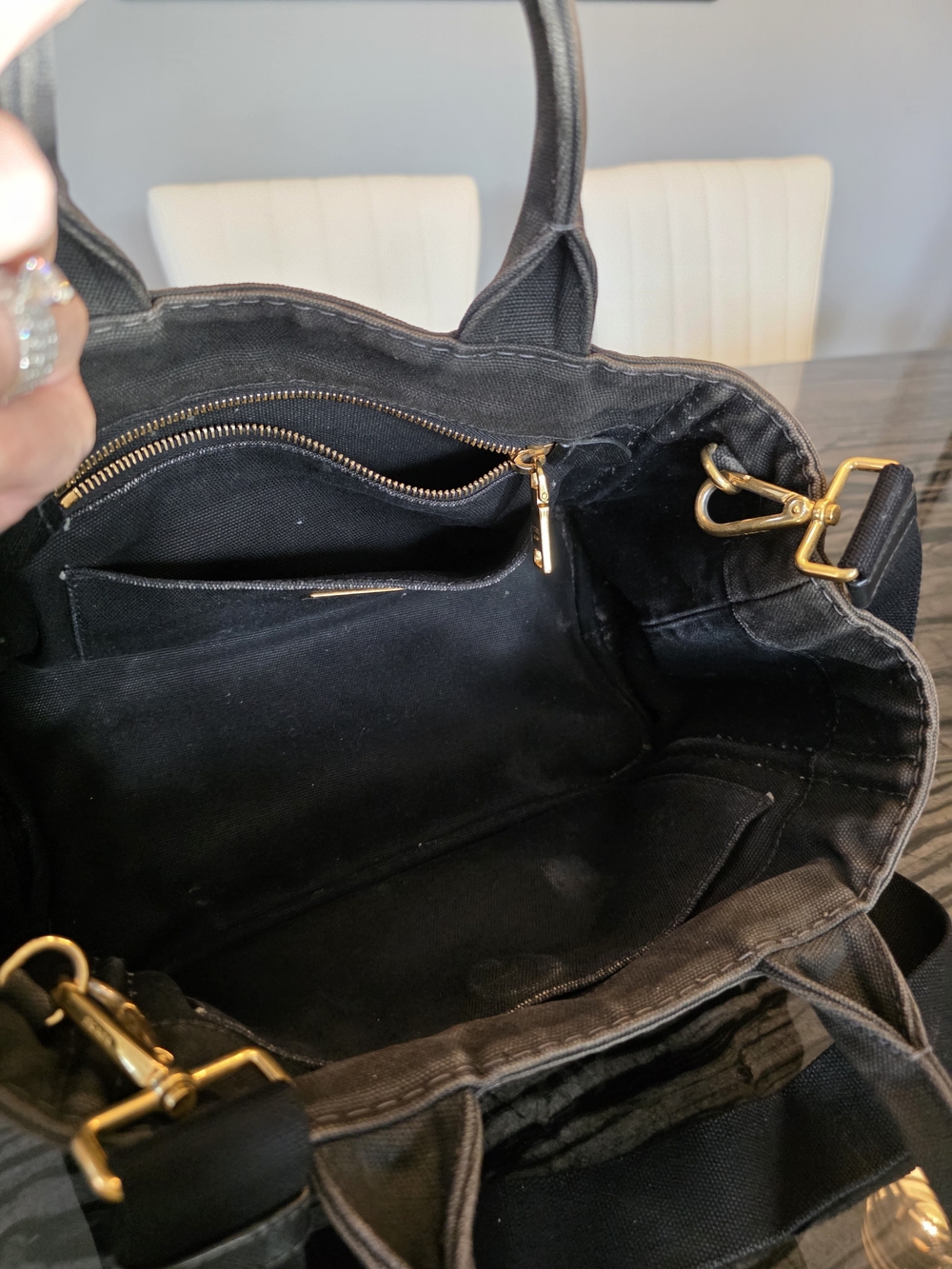Authentic PRADA Canapa Black Canvas 2-Way Shopping Hand Shoulder Bag Purse - Picture 10 of 16